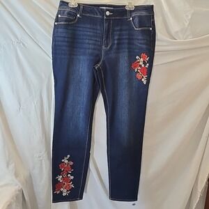 Est 1946 Denim Jeans Mid-rise Dark Wash Floral Accents Sz 14 Stretch Boho Hippie